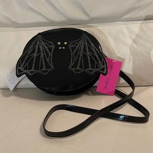 Betsey Johnson Halloween Black "Patent" Sparkly BAT Crossbody Bag
